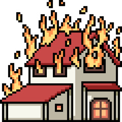 Poster - pixel art of house burn destroy