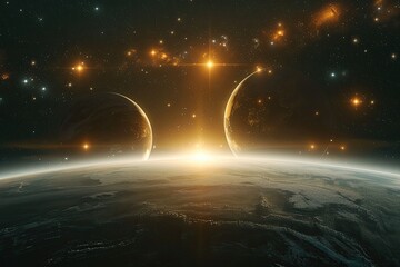 Wall Mural - Light beam seen over planet 