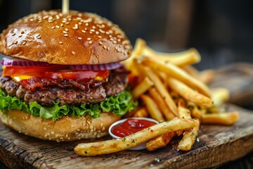 Wall Mural - burger with fries