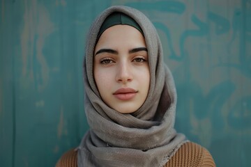 Wall Mural - Portrait of a Young Woman in a Headscarf