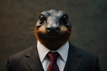 Wall Mural - Platypus  wearing black suit and necktie 