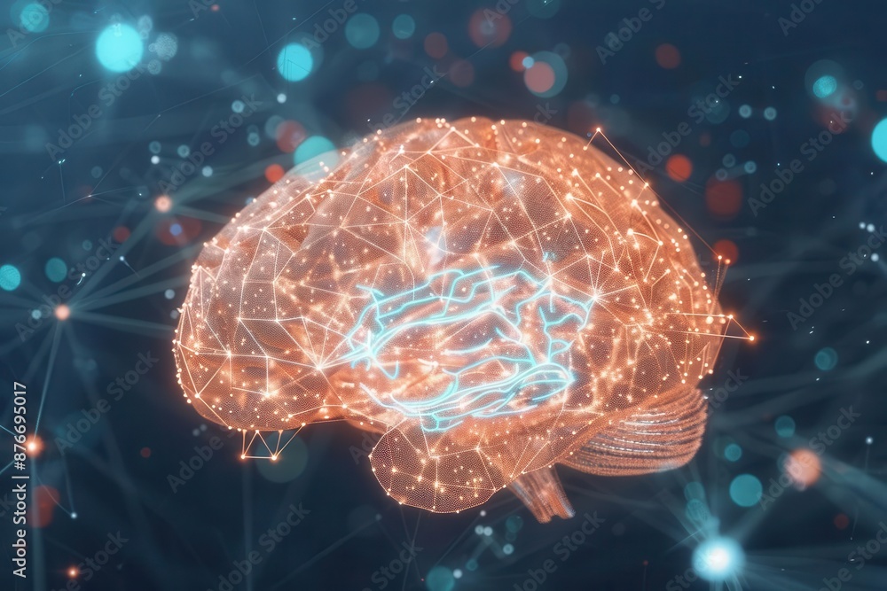 Digital rendering of a human brain with interconnected neural networks ...