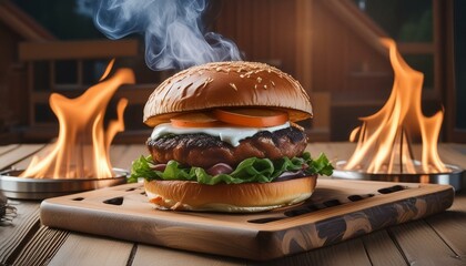 close up of fire burning in a fireplace, burger and fries, burger in the night, burger and hamburger, hamburger in hand, burger on a plate, burger on yellow background