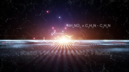 Poster - abstract chemical hexagon bonds science with flickering lights animation background.