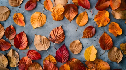 Canvas Print - Autumn creative composition. Beautiful autumn leaves as background. Fall leaf. Flat lay, top view, copy space