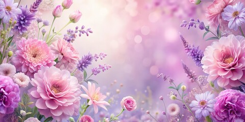 Wall Mural - Pastel floral background with pink and lavender flowers in artistic design, textured, pastel, floral, background, soft