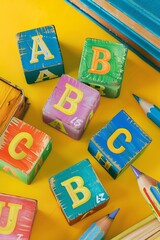 Close-up of colorful alphabet blocks 