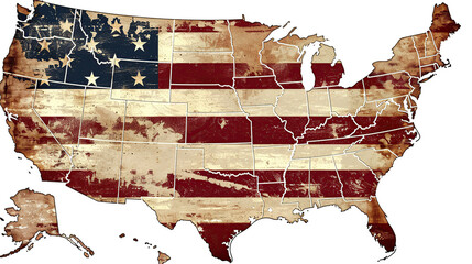 The American flag on a map of the United States