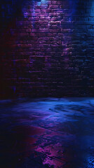 Wall Mural - Abstract background of neon illuminated brick wall