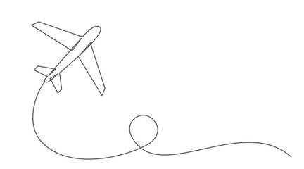 Wall Mural - Airplane One line drawing isolated on white background