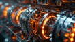 © Paul - Shiny metal gears in synchronized motion, intricate engineering details highlighted, against a sleek and futuristic industrial background