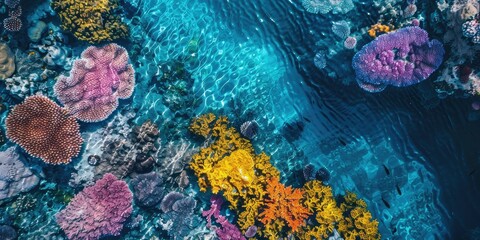 Wall Mural - Vibrant coral reef underwater teems with diverse marine life, revealing ecosystems beauty and richness AIG62