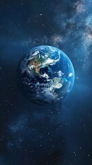 Wall Mural - background of earth from space with a blue sky and stars.