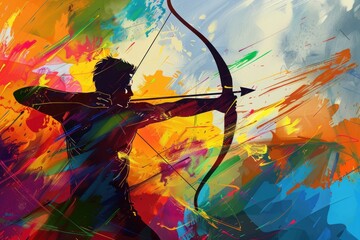 Wall Mural - Archer Aiming High Illustration color abstract background