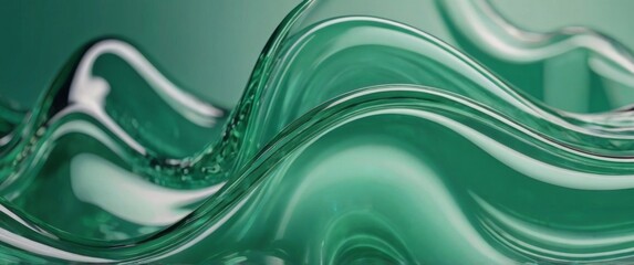 Poster - light green wavy 3D glass shape background