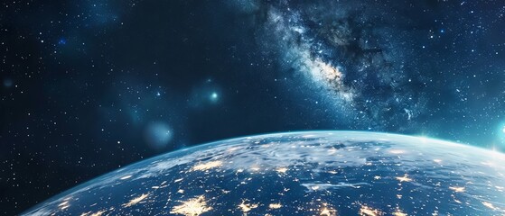 Wall Mural - background of earth from space with a blue sky and stars.