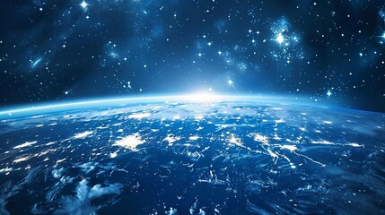 Wall Mural - background of earth from space with a blue sky and stars.