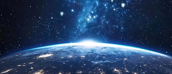 Wall Mural - background of earth from space with a blue sky and stars.