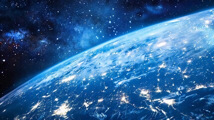 Wall Mural - background of earth from space with a blue sky and stars.