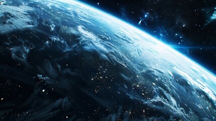 Wall Mural - background of earth from space with a blue sky and stars.