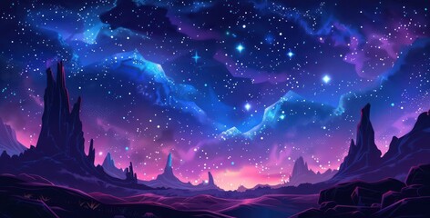 A beautiful, starry night sky with a purple and blue hue