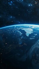 Wall Mural - background of earth from space with a blue sky and stars.