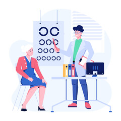 Wall Mural - Doctor taking a patient eyesight test, flat illustration 