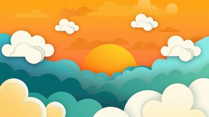 Wall Mural - Stunning blue sky clouds background with a beautiful landscape of orange sun and fluffy clouds.