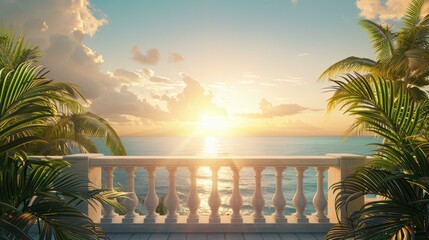 Wall Mural - A beautiful view of the ocean from a balcony. AI.