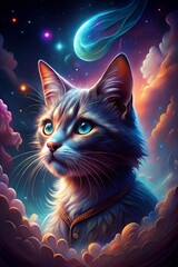 Wall Mural - illustration of cat on the moon