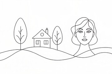 Wall Mural - woman in a black dress with a white line