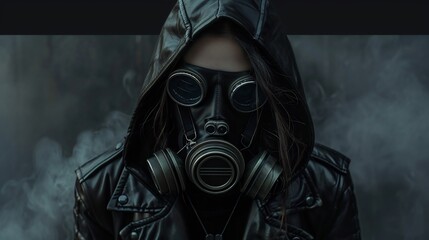 Beautiful cyberpunk woman in leather hoodie