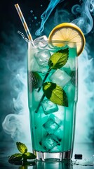 Wall Mural - Lemonade with ice and mint colored smoke