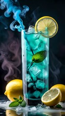 Wall Mural - Lemonade with ice and mint colored smoke