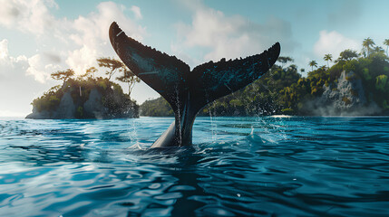 Wall Mural - whale tail out of the sea