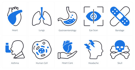 Sticker - A set of 10 Medical icons as heart, lungs, gastronterology