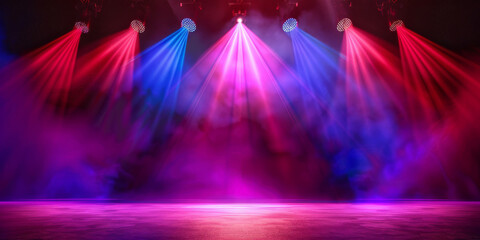 Wall Mural - banner background of an empty stage with colorful spotlights and copy space