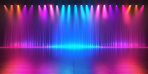 Wall Mural - banner background of an empty stage with colorful spotlights and copy space