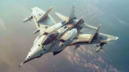 Military fighter jet equipped with weapons, illustrated in a 3D hand-drawn style.