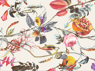 Sticker - set of birds and flowers