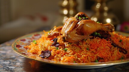 A close-up shot of a plate of food on a table