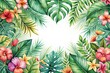 © rattinan - tropical leaves and flowers in a soft watercolor style background, flowers, watercolor, soft, tropical