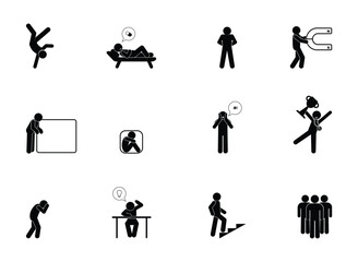 Wall Mural - man icon, stick figure people, stickman, silhouettes, human pictograms