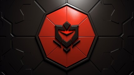 Sticker - Red and Black Geometric Emblem with Hexagon Pattern and Shield Design