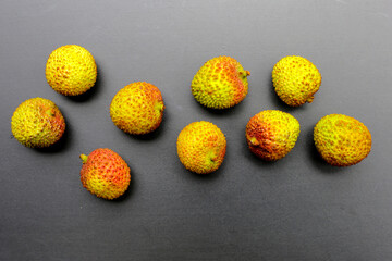 Wall Mural - Fresh lychee fruit on white background. Juicy exotic fruit.