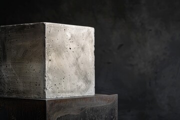 Wall Mural - a concrete pedestal sits atop a dark metal base, with soft lighting highlighting the texture of the 