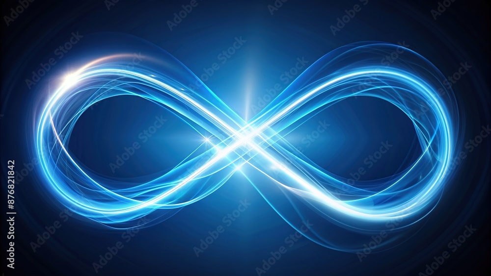 Abstract blue and white infinity loop background with glowing edges and ...