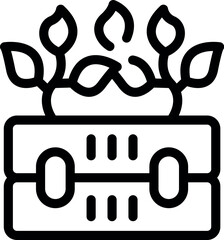 Canvas Print - Line art icon of a data server with leaves growing on top, symbolizing green hosting