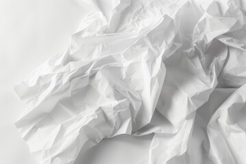 Wall Mural - a high angle photograph of a stack of white crumpled paper sheets against a clean minimalistic backg