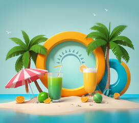 Wall Mural - Tropical beach, juice and beach umbrella